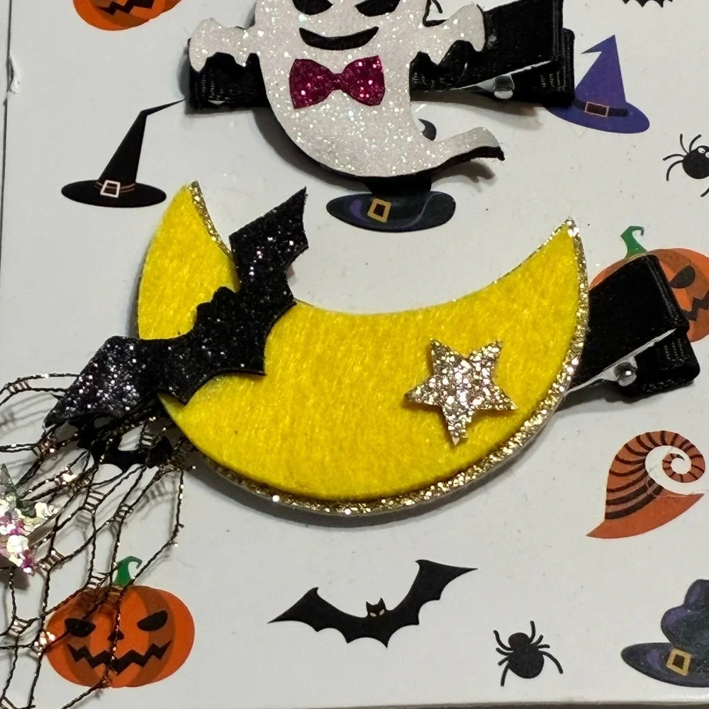 Danbar Global Halloween Glitter Hair Clips Set Witch Bat Pumpkin Ghost Moon Kids